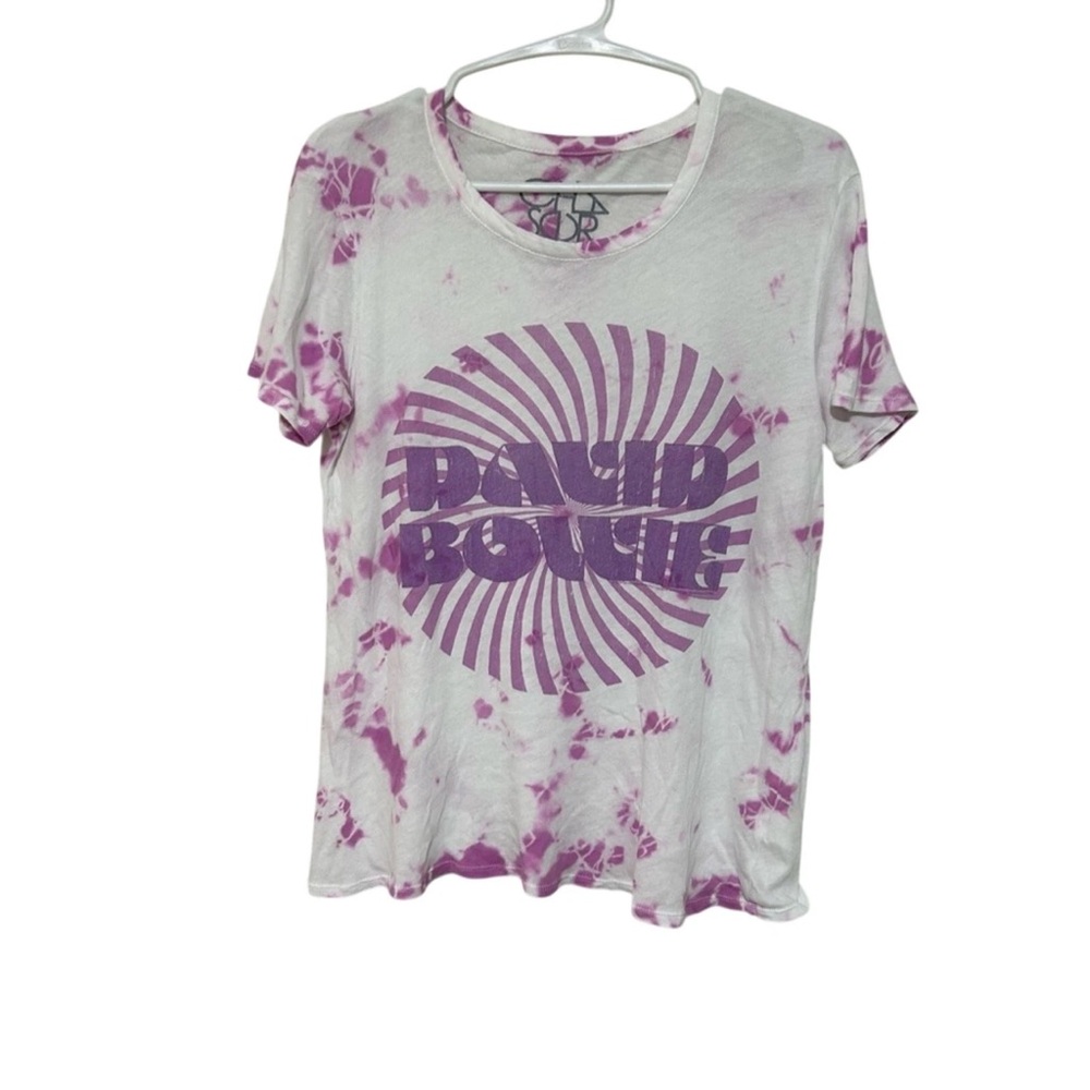 Chaser David Bowie Graphic Band‎ Tee Shirt White Purple Tie Dye Size Small